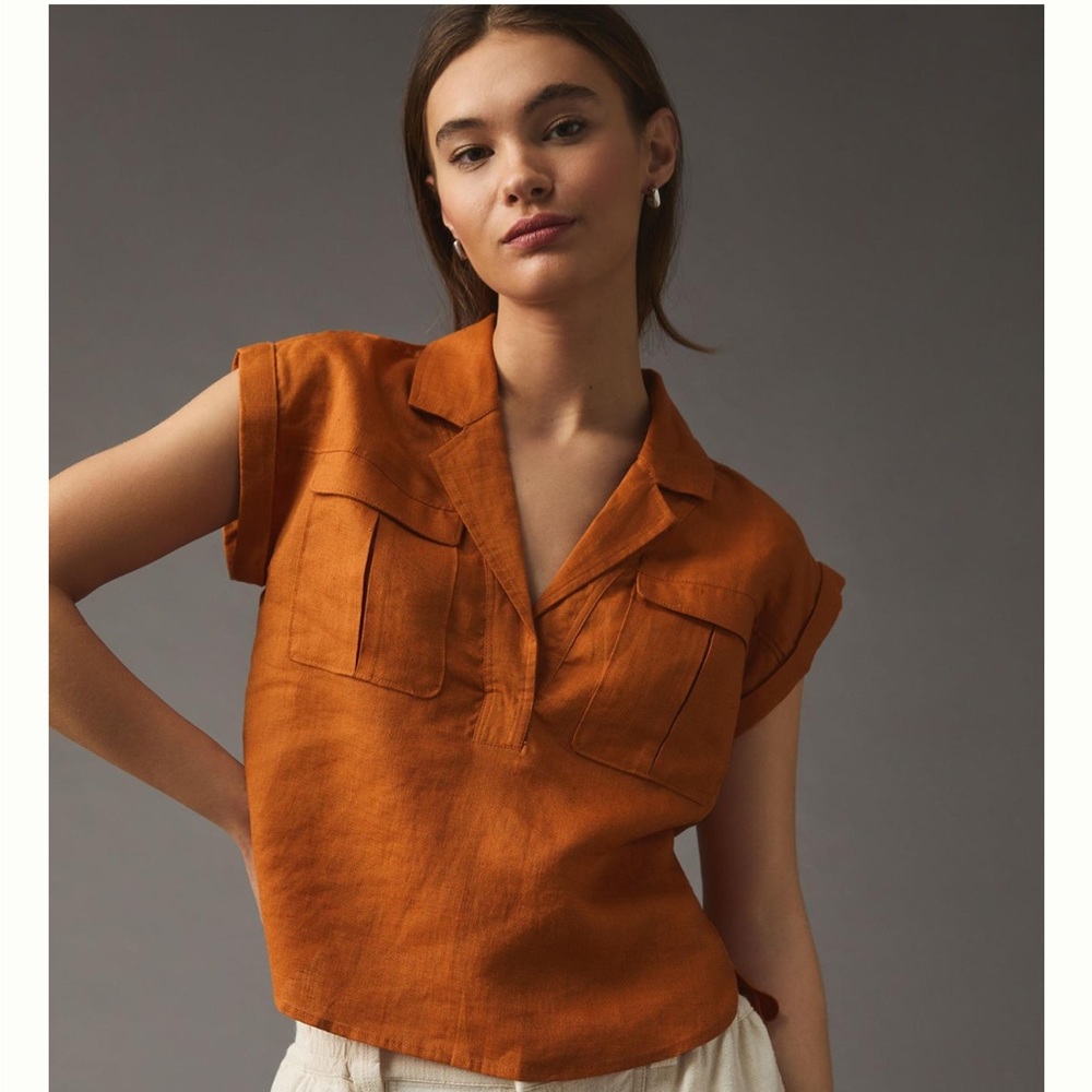 Anthropologie Linen Utility Shirt